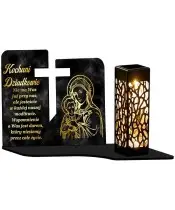 Duży Znicz Premium XL Marmurowy Krzyż Z Lampką Solarną