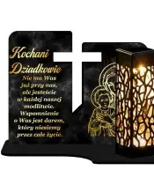 Duży Znicz Premium XL Marmurowy Krzyż Z Lampką Solarną