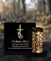 Wieczny Znicz Solarny Premium Elegancki Złoty Krzyż Statuetka na Pomnik