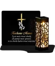 Wieczny Znicz Solarny Premium Elegancki Złoty Krzyż Statuetka na Pomnik