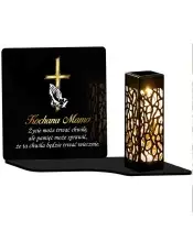 Wieczny Znicz Solarny Premium Elegancki Złoty Krzyż Statuetka na Pomnik