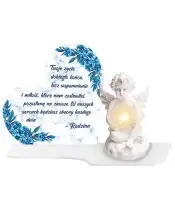 Duży Znicz Premium XL Marmurowy Dla Dzieci Aniołek LED