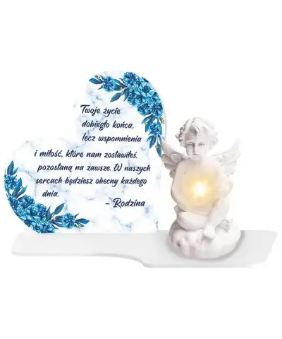 Duży Znicz Premium XL Marmurowy Dla Dzieci Aniołek LED