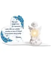 Duży Znicz Premium XL Marmurowy Dla Dzieci Aniołek LED