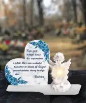 Duży Znicz Premium XL Marmurowy Dla Dzieci Aniołek LED