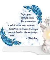 Duży Znicz Premium XL Marmurowy Dla Dzieci Aniołek LED