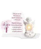 Duży Znicz Premium XL Marmurowy Dla Dzieci Aniołek LED Na Grób