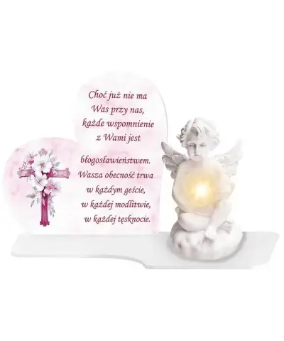 Duży Znicz Premium XL Marmurowy Dla Dzieci Aniołek LED Na Grób