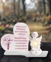 Duży Znicz Premium XL Marmurowy Dla Dzieci Aniołek LED Na Grób