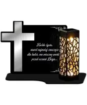 Wieczny Znicz Solarny Krzyż Srebrny Led na Grób Wszystkich Świętych