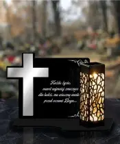 Wieczny Znicz Solarny Krzyż Srebrny Led na Grób Wszystkich Świętych