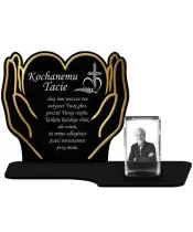 Znicz Premium Statuetka Dłonie Złote Kryształowe Zdjęcie 3D Na Grób