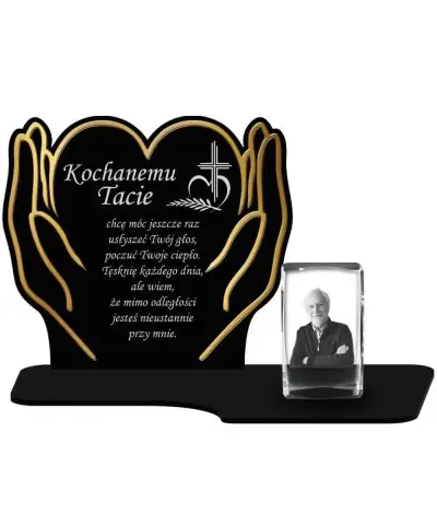 Znicz Premium Statuetka Dłonie Złote Kryształowe Zdjęcie 3D Na Grób