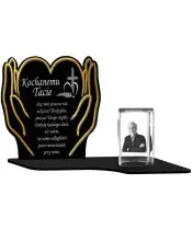Znicz Premium Statuetka Dłonie Złote Kryształowe Zdjęcie 3D Na Grób