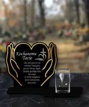 Znicz Premium Statuetka Dłonie Złote Kryształowe Zdjęcie 3D Na Grób