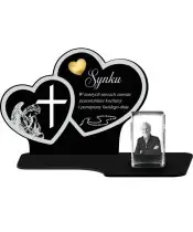 Znicz Premium Statuetka Dwa Serca Kryształowe Zdjęcie 3D Na Grób