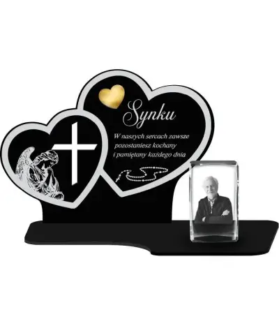 Znicz Premium Statuetka Dwa Serca Kryształowe Zdjęcie 3D Na Grób