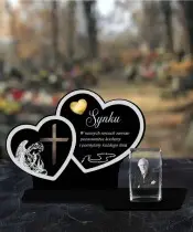 Znicz Premium Statuetka Dwa Serca Kryształowe Zdjęcie 3D Na Grób
