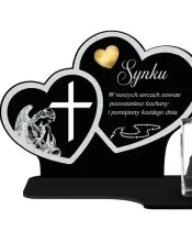 Znicz Premium Statuetka Dwa Serca Kryształowe Zdjęcie 3D Na Grób