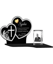 Znicz Premium Statuetka Dwa Serca Kryształowe Zdjęcie 3D Na Grób