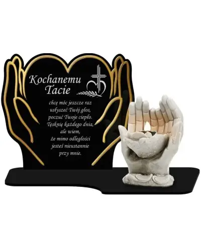 Znicz Premium Led Złote Dłonie Statuetka Gipsowa 18 cm Na Cmentarz Grób