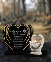 Znicz Premium Led Złote Dłonie Statuetka Gipsowa 18 cm Na Cmentarz Grób