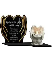 Znicz Premium Led Złote Dłonie Statuetka Gipsowa 18 cm Na Cmentarz Grób