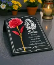 Statuetka Księga Premium 22 cm Z Czerwoną Różą Wieczną Na Grób