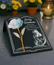 Statuetka Księga Premium 22 cm Z Holograficzną Różą Wieczną Na Grób