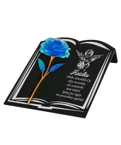 Statuetka Księga Premium 22 cm Z Niebieska Różą Wieczną Na Grób