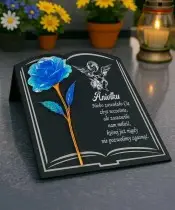 Statuetka Księga Premium 22 cm Z Niebieska Różą Wieczną Na Grób