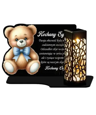 Wieczny Znicz Solarny Dla Dziecka Statuetka Miś na Grób