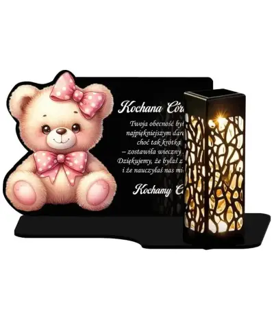 Wieczny Znicz Solarny Dla Dziecka Statuetka Miś na Grób Wszystkich Świętych