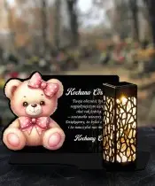 Wieczny Znicz Solarny Dla Dziecka Statuetka Miś na Grób Wszystkich Świętych