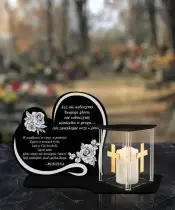 Znicz z Dedykacją Premium Domek Serce Świeca Led Na Cmentarz Grób