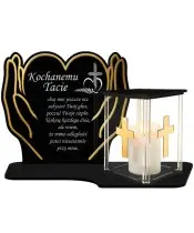 Znicz z Dedykacją Premium Dłonie Złote Domek Świeca Led Na Cmentarz Grób