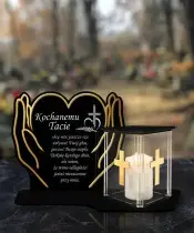 Znicz z Dedykacją Premium Dłonie Złote Domek Świeca Led Na Cmentarz Grób