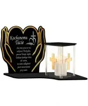 Znicz z Dedykacją Premium Dłonie Złote Domek Świeca Led Na Cmentarz Grób