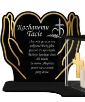 Znicz z Dedykacją Premium Dłonie Złote Domek Świeca Led Na Cmentarz Grób