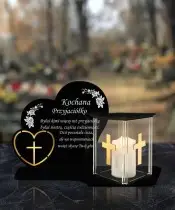 Znicz z Dedykacją Premium Serca Domek Świeca Led Na Cmentarz Grób