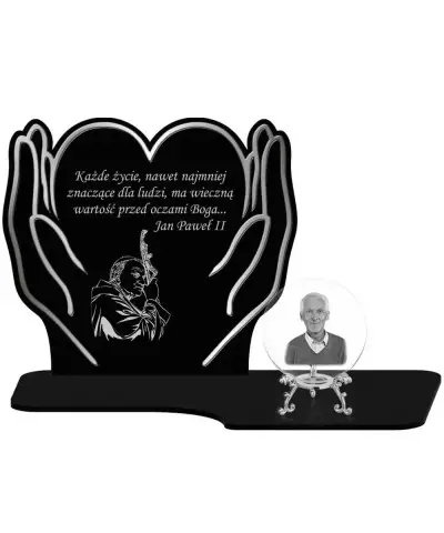 Znicz Premium Statuetka Dłonie Srebrne Kryształowa Kula Zdjęcie 3D Na Grób