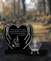 Znicz Premium Statuetka Dłonie Srebrne Kryształowa Kula Zdjęcie 3D Na Grób