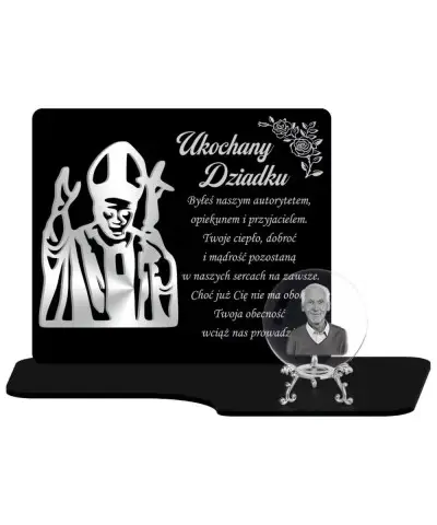 Znicz Premium Statuetka Papież Srebrna Kryształowa Kula Zdjęcie 3D Na Grób