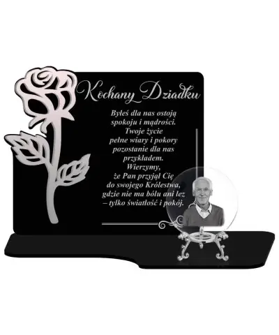 Znicz Premium Statuetka Róża Srebrna Kryształowa Kula Zdjęcie 3D Na Grób