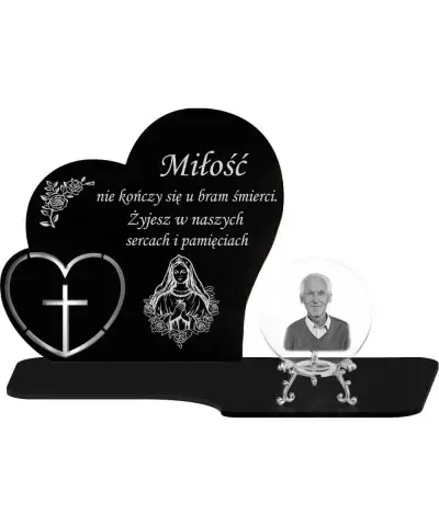 Znicz Premium Statuetka Serca Srebrna Kryształowa Kula Zdjęcie 3D Na Grób