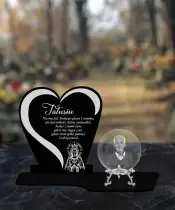 Znicz Premium Statuetka Serce Srebrna Kryształowa Kula Zdjęcie 3D Na Grób