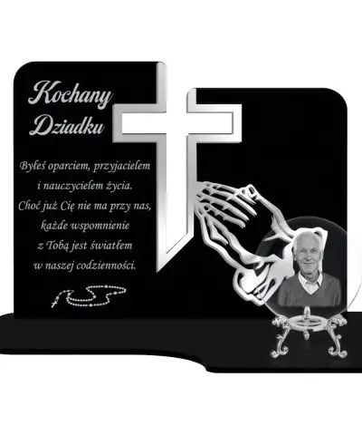 Znicz Premium Statuetka Krzyż Srebrna Kryształowa Kula Zdjęcie 3D Na Grób