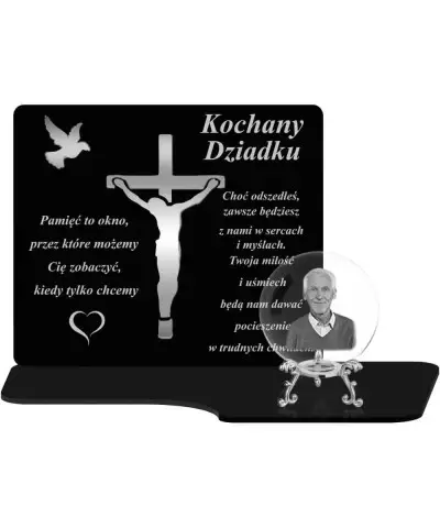 Znicz Premium Statuetka Krzyż Jezus Srebrna Kryształowa Kula Zdjęcie 3D Na Grób