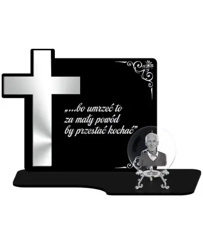 Znicz Premium Krzyż Srebrna Kryształowa Kula Zdjęcie 3D Na Grób