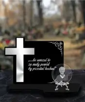 Znicz Premium Krzyż Srebrna Kryształowa Kula Zdjęcie 3D Na Grób